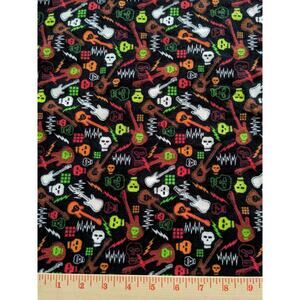 Jo-Ann Fabric Flannel with Skulls Guitars Lightning 38x52" Halloween Diy Sewing